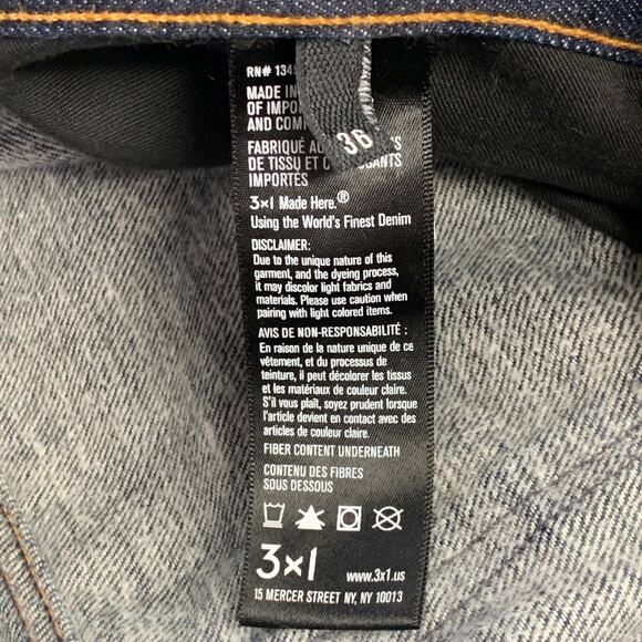 3 X 1 Size 36 Blue Indigo Cotton Selvedge Twill Contrast Stitch Button Fly Jeans - Picture 7 of 8
